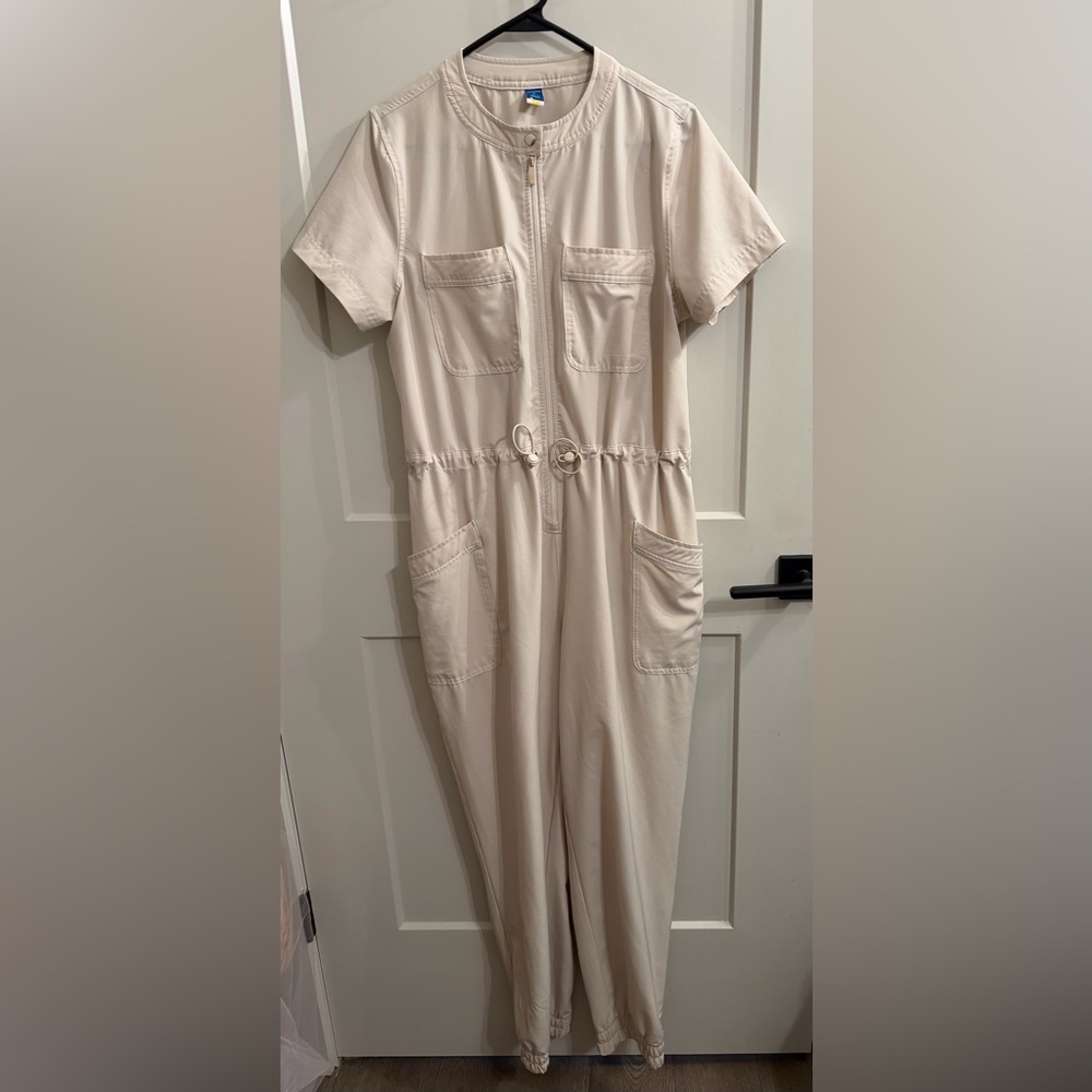Old Navy Beige/Cream Short-Sleeve Utility Jumpsuit